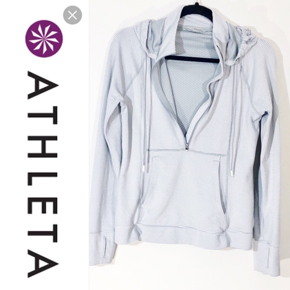 Athleta Tops - Athleta Pullover Hoodie soft gray & white Size S